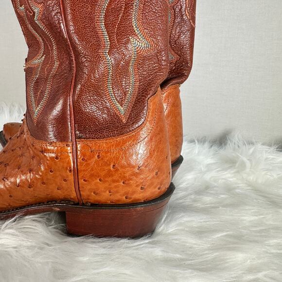 Lucchese 1883 Ostrich Cowboy Boots 8B Brown Western Vintage Cowgirl - Picture 13 of 16